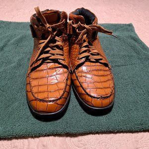 Trevi Men Tan Leather Gator Print Boots